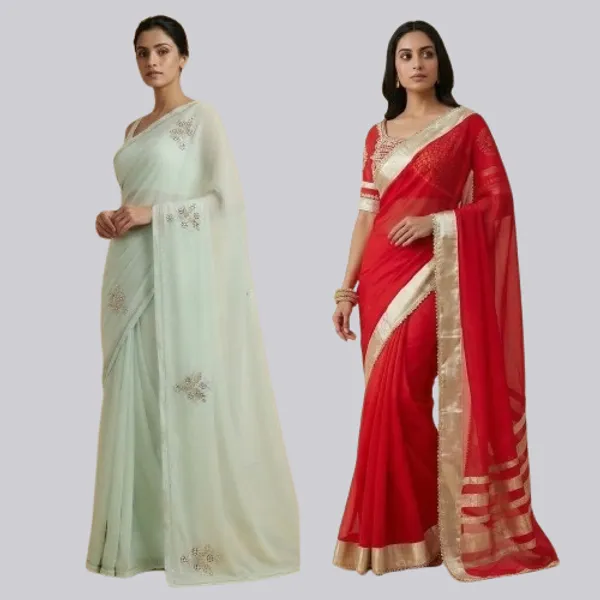 Red_Georgette_And_Light_Green_Shiffon_Premium_Saree_For_Women