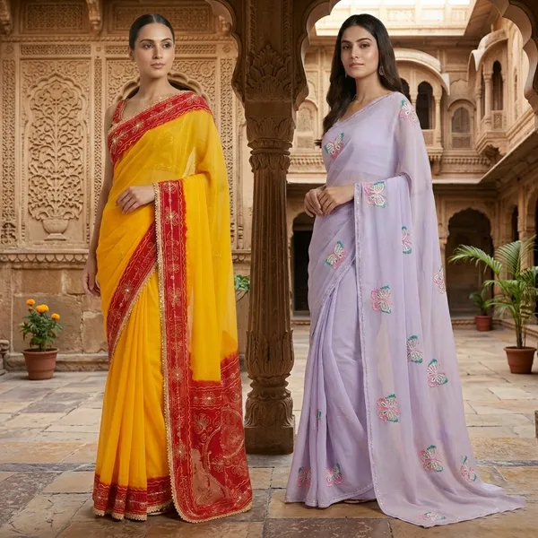 Yellow_And_Light_Purple_Shiffon_Premium_Saree_For_Women_Pack_Of_2