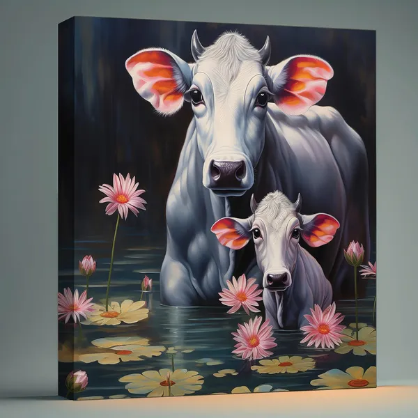 Cow_Family_Canvas_Wall_Art_With_Wooden_Frame