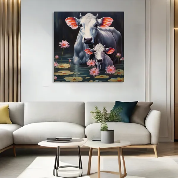 Cow_Family_Canvas_Wall_Art_With_Wooden_Frame