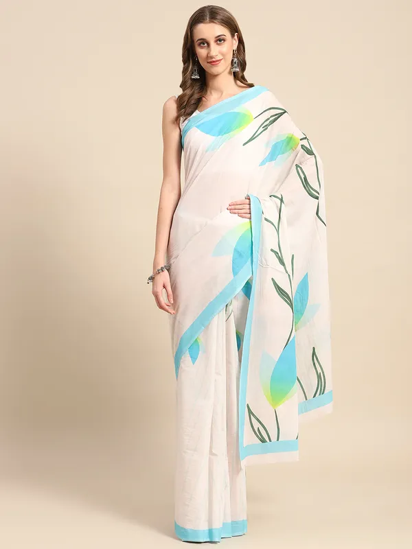 Blue_Floral_Printed_Pure_Cotton_Saree_For_Women