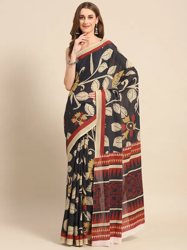 Black_Floral_Printed_Pure_Cotton_Saree_For_Women