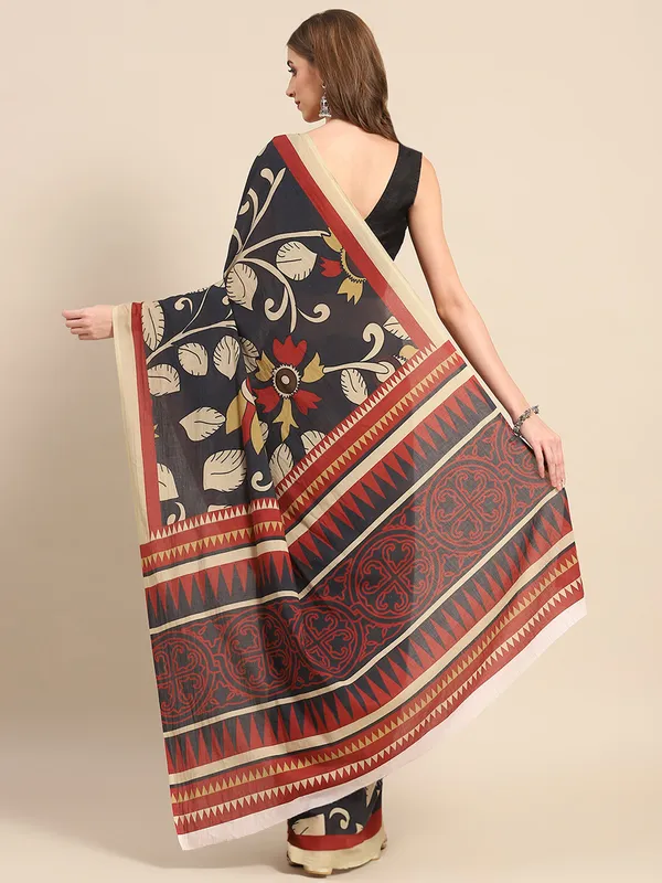 Black_Floral_Printed_Pure_Cotton_Saree_For_Women