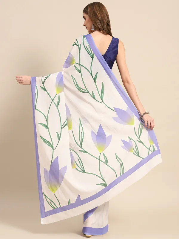 Lavender_Floral_Printed_Pure_Cotton_Saree_For_Women