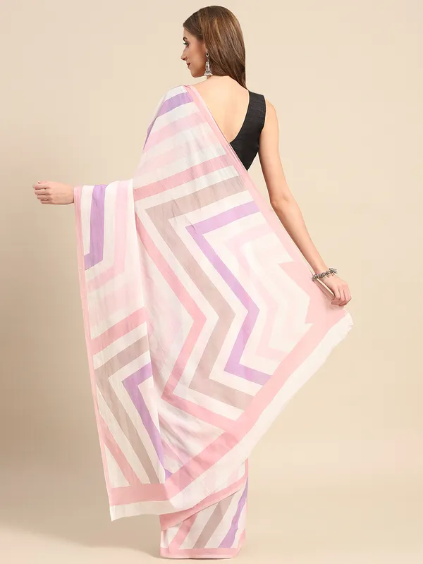 White_Geometric_Printed_Pure_Cotton_Saree_For_Women