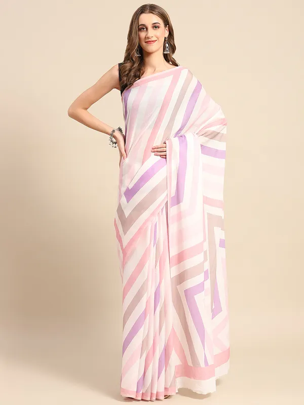 White_Geometric_Printed_Pure_Cotton_Saree_For_Women