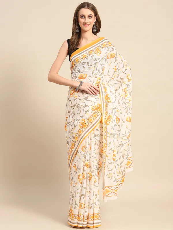 Yellow_Floral_Printed_Pure_Cotton_Saree_For_Women