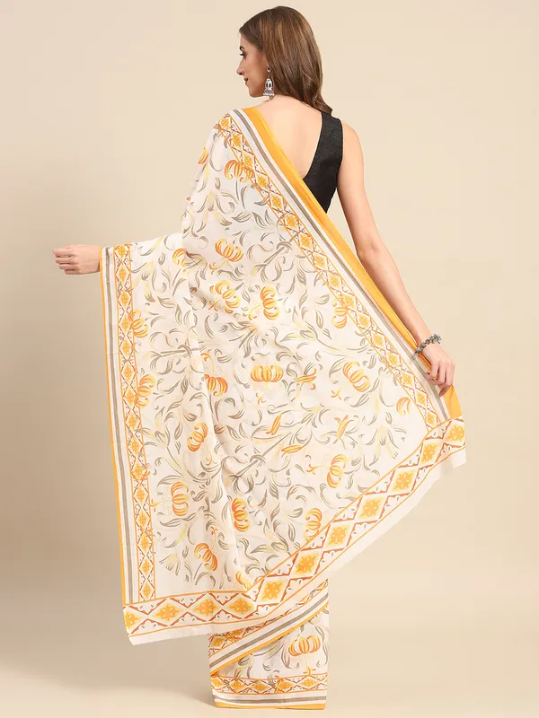 Yellow_Floral_Printed_Pure_Cotton_Saree_For_Women