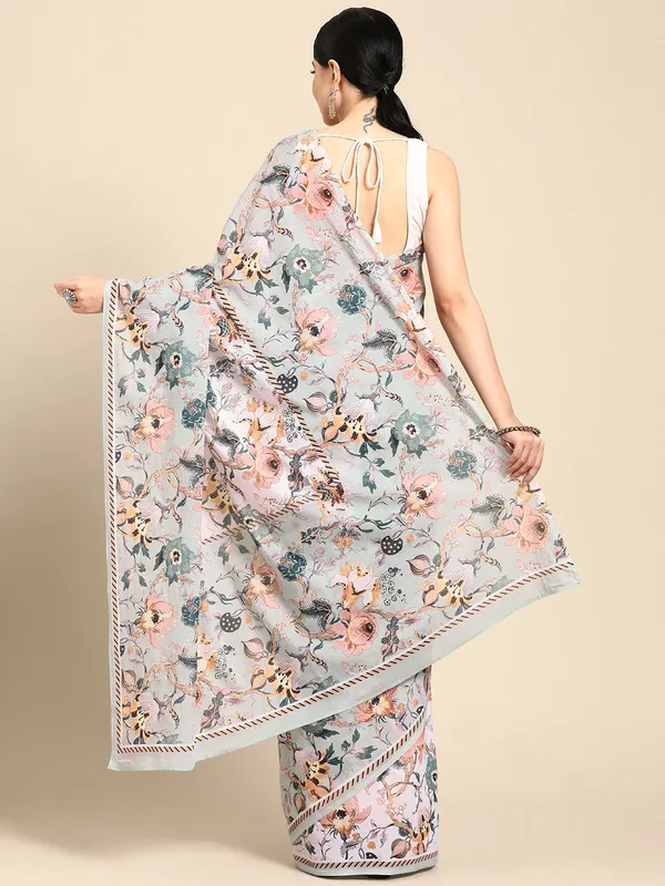 Sea_Green_Floral_Pure_Cotton_Saree_For_Women
