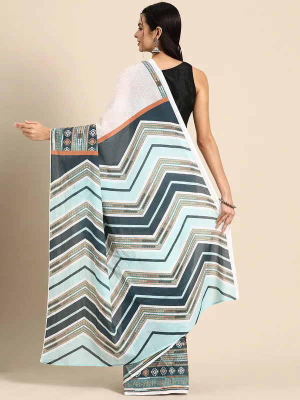 White_Printed_Pure_Cotton_Saree_For_Women