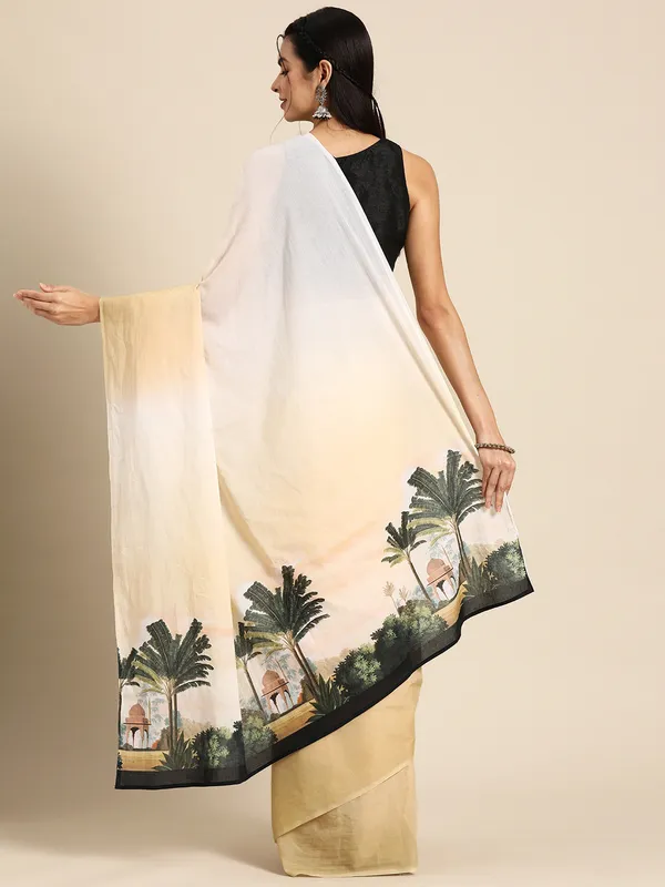 White_Kalamkari_Pure_Cotton_Saree_For_Women