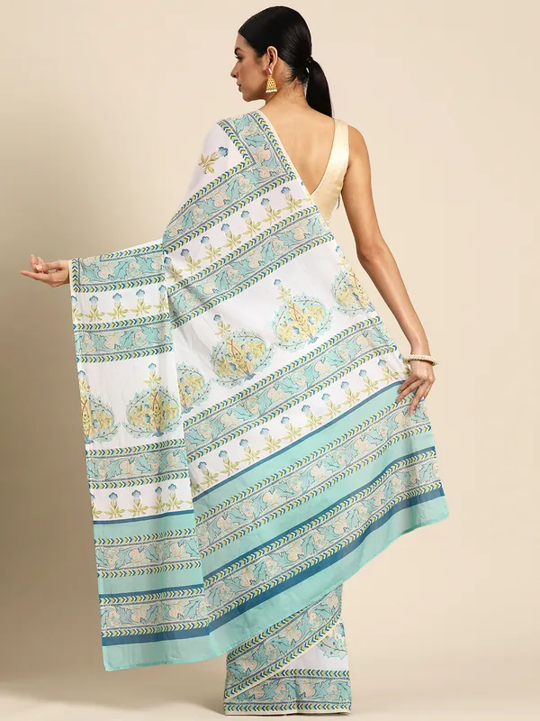 White_Floral_Pure_Cotton_Saree_For_Women
