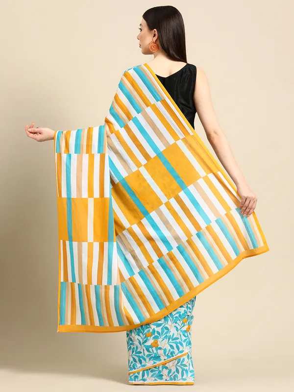 Blue_Floral_Printed_Pure_Cotton_Saree_For_Women