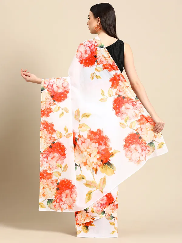 White_Floral_Printed_Pure_Cotton_Saree_For_Women