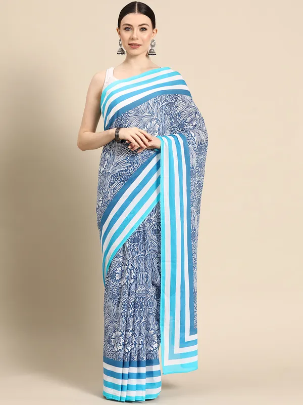 Navy_Blue_Floral_Pure_Cotton_Saree_For_Women