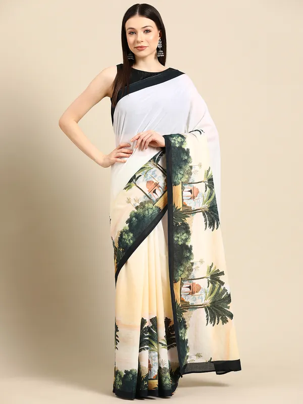 Beige_Kalamkari_Printed_Pure_Cotton_Saree_For_Women