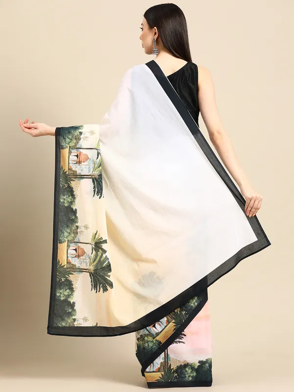 Beige_Kalamkari_Printed_Pure_Cotton_Saree_For_Women