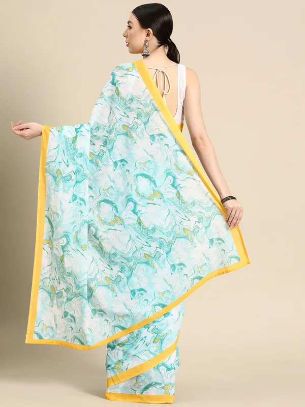 Turquoise_Blue_Printed_Pure_Cotton_Saree_For_Women