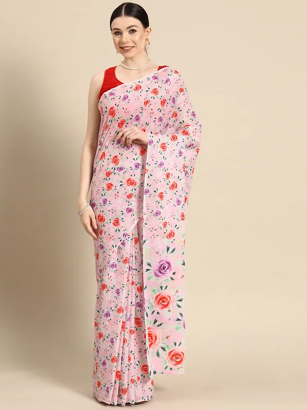 Pink_Floral_Pure_Cotton_Saree_For_Women