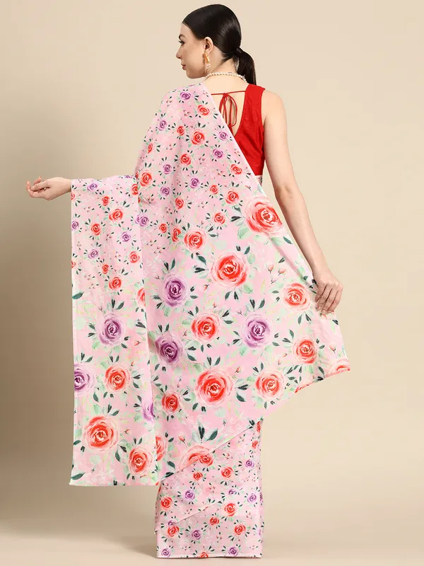 Pink_Floral_Pure_Cotton_Saree_For_Women
