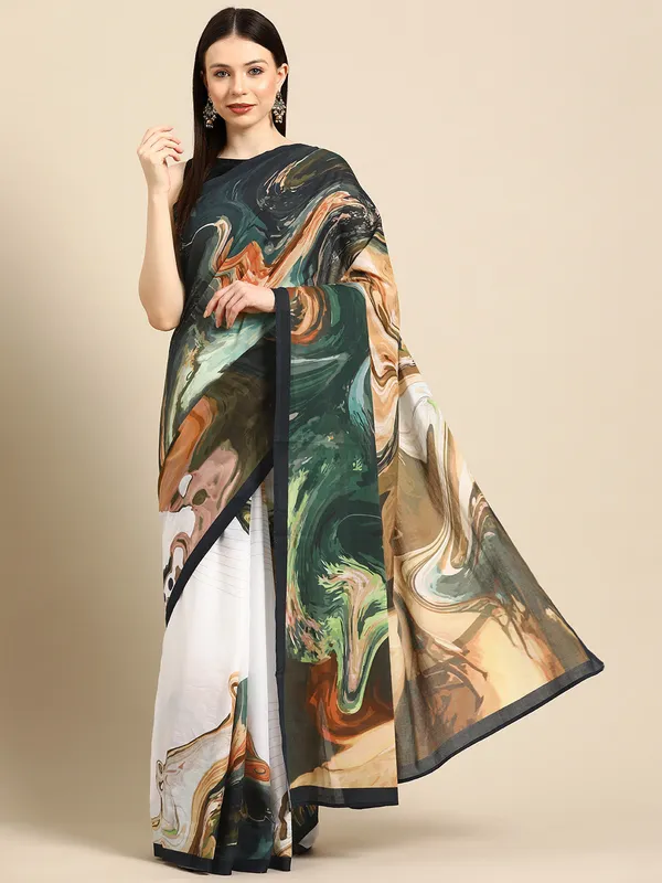 White_Abstract_Printed_Pure_Cotton_Saree_For_Women