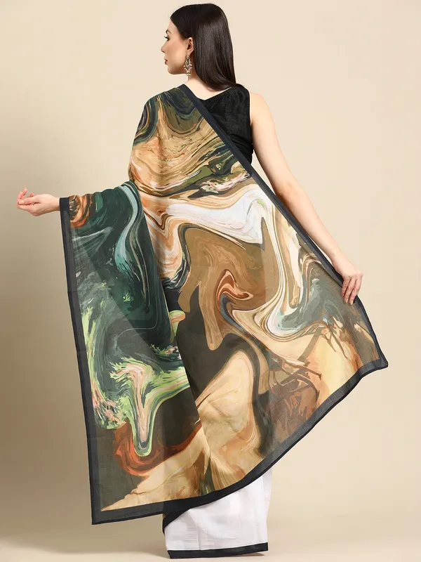 White_Abstract_Printed_Pure_Cotton_Saree_For_Women