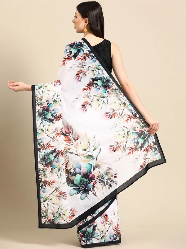 White_Floral_Printed_Pure_Cotton_Saree_For_Women