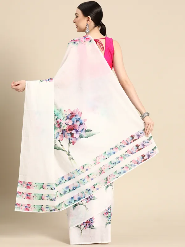 White_Floral_Pure_Cotton_Saree_For_Women