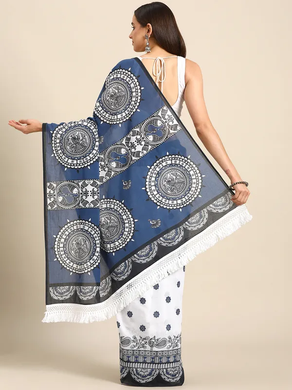 Blue_Ethnic_Moti_Printed_Pure_Cotton_Saree_For_Women