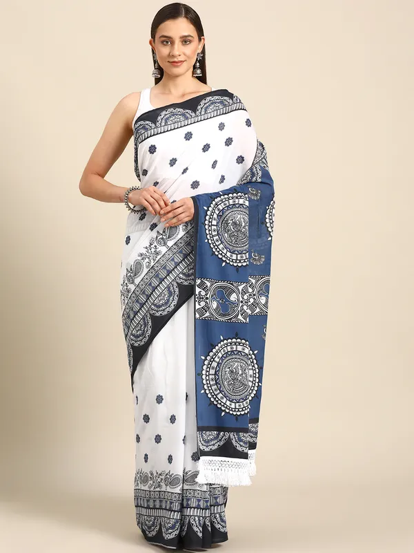 Blue_Ethnic_Moti_Printed_Pure_Cotton_Saree_For_Women