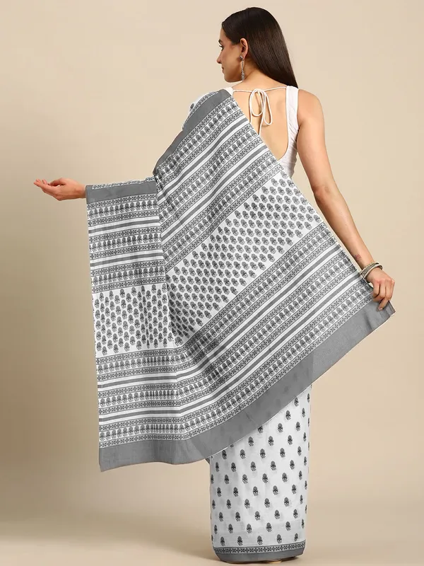 White_Kalamkari_Pure_Cotton_Saree_For_Women
