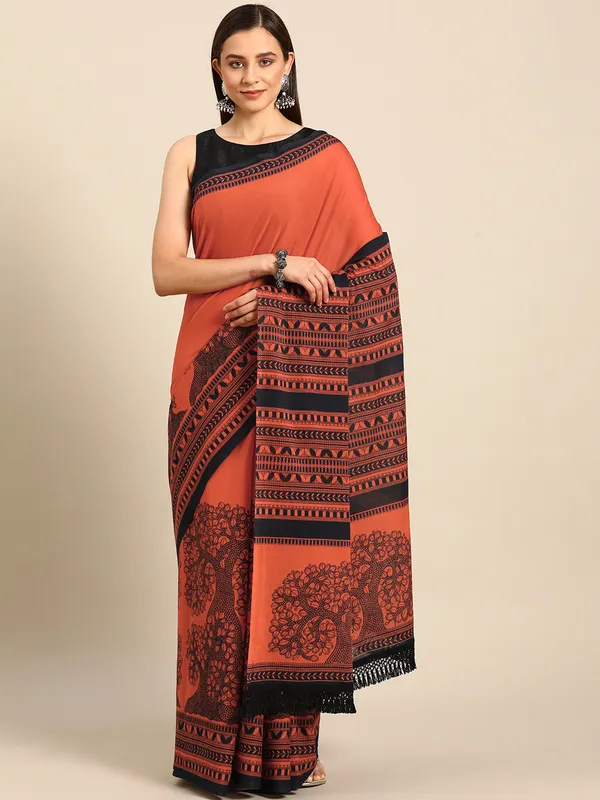 Orange_Abstract_Printed_Pure_Cotton_Saree_For_Women