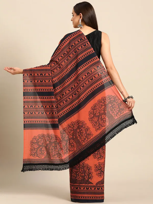 Orange_Abstract_Printed_Pure_Cotton_Saree_For_Women