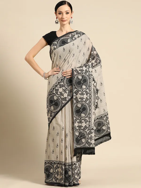 Cream_Floral_Printed_Pure_Cotton_Saree_For_Women