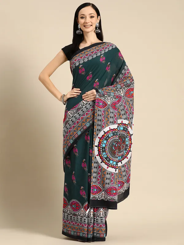 Green_Abstract_Printed_Pure_Cotton_Saree_For_Women
