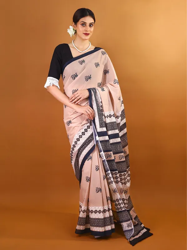 Peach_Ethnic_Moti_Printed_Pure_Cotton_Saree_For_Women