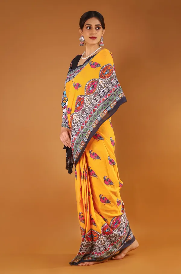 Yellow_Ethnic_Motifs_Printed_Pure_Cotton_Saree_For_Women