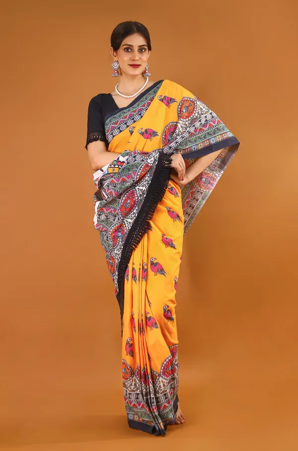 Yellow_Ethnic_Motifs_Printed_Pure_Cotton_Saree_For_Women