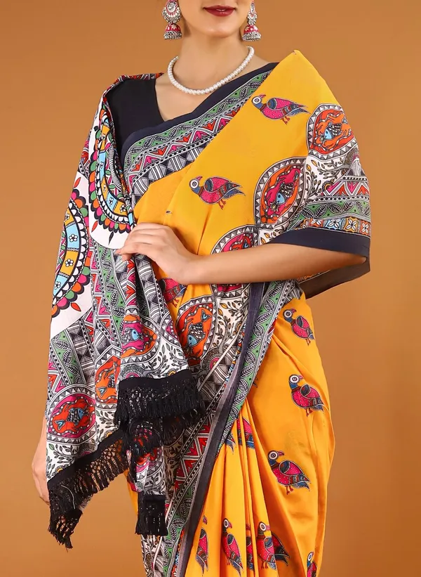 Yellow_Ethnic_Motifs_Printed_Pure_Cotton_Saree_For_Women