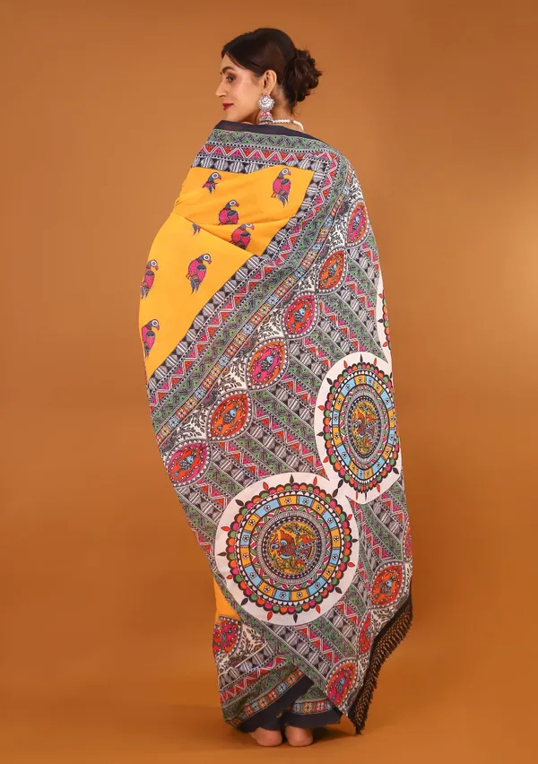 Yellow_Ethnic_Motifs_Printed_Pure_Cotton_Saree_For_Women