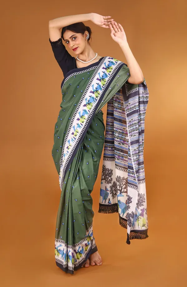 Green_Ethnic_Motifs_Printed_Pure_Cotton_Saree_For_Women