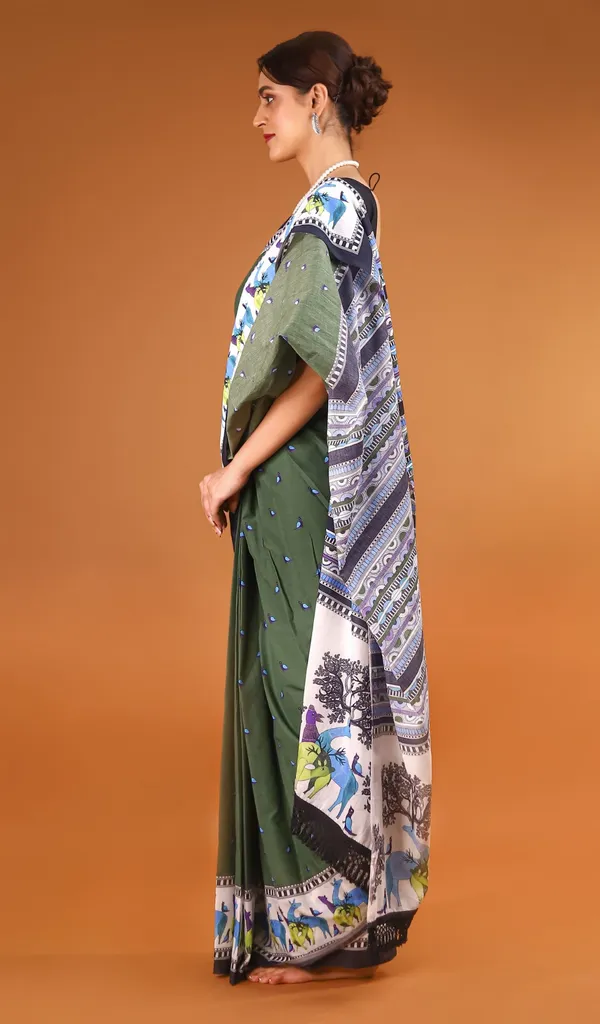 Green_Ethnic_Motifs_Printed_Pure_Cotton_Saree_For_Women