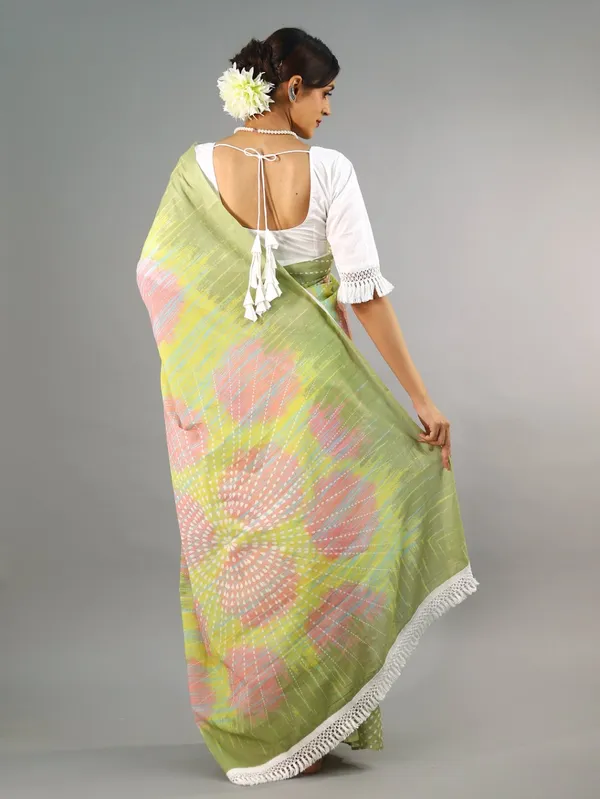 Green_Tie_And_Dye_Printed_Pure_Cotton_Saree_For_Women