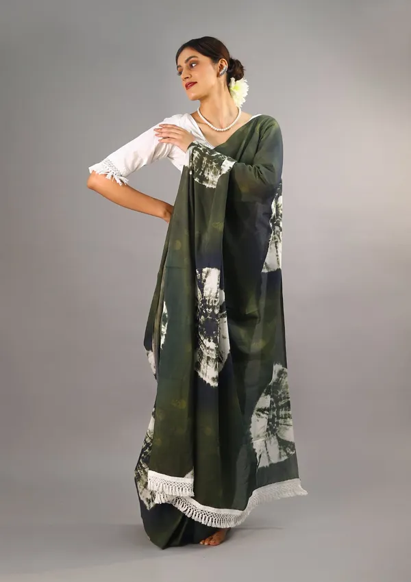 Green_Tie_&_Dye_Pure_Cotton_Saree_For_Women
