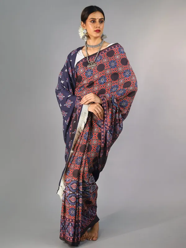 Red_Ajrak_Block_Printed_Pure_Cotton_Saree_For_Women