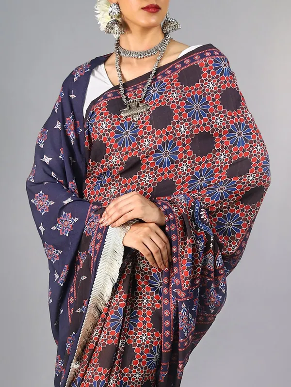 Red_Ajrak_Block_Printed_Pure_Cotton_Saree_For_Women