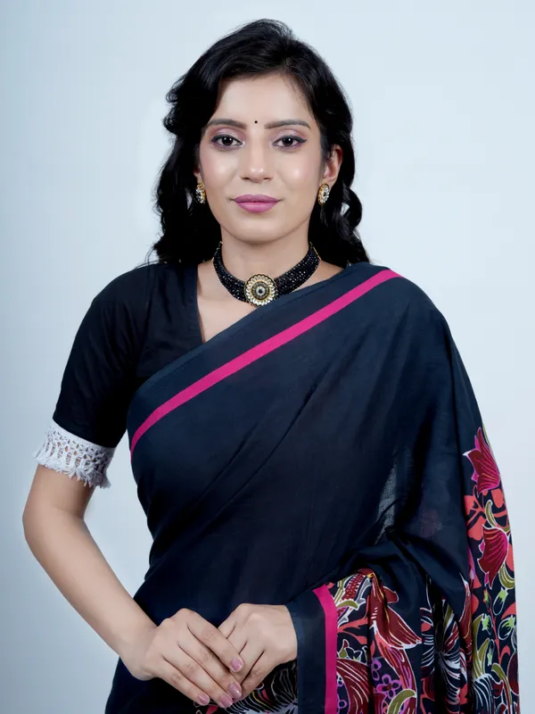 Navy_Blue_Pure_Cotton_Saree_For_Women