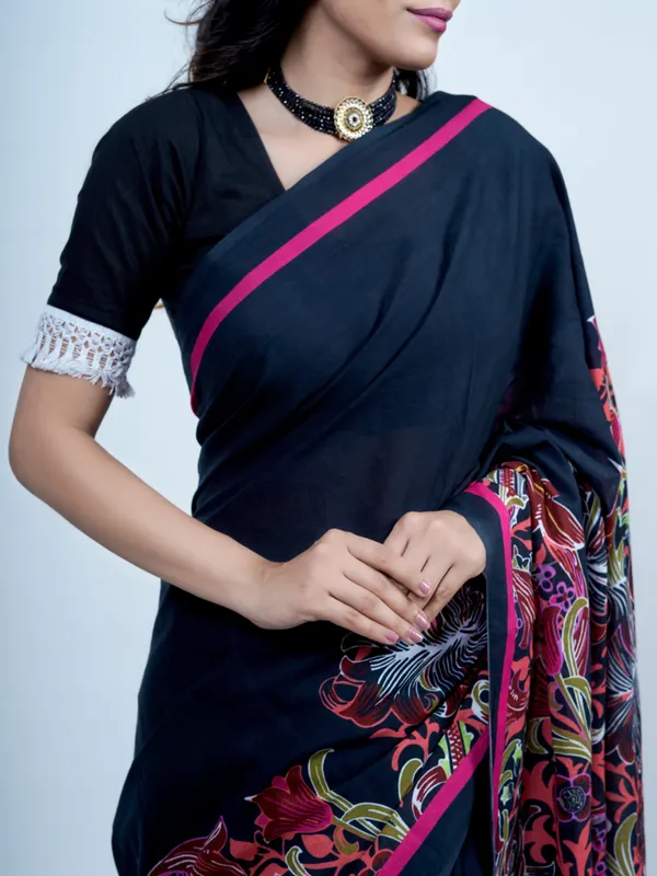 Navy_Blue_Pure_Cotton_Saree_For_Women