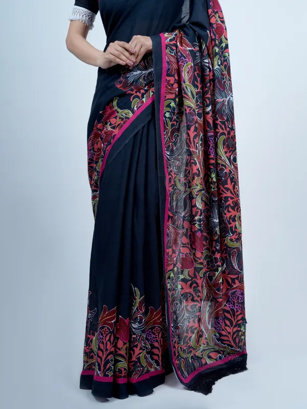 Navy_Blue_Pure_Cotton_Saree_For_Women
