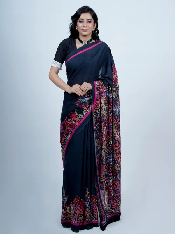 Navy_Blue_Pure_Cotton_Saree_For_Women
